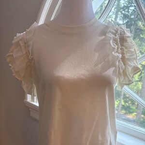 Designer Ulla Johnson Val Ruffled Top White Organic Cotton